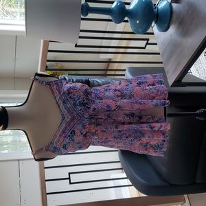 Pink and blue patterned tankini bathing suit top